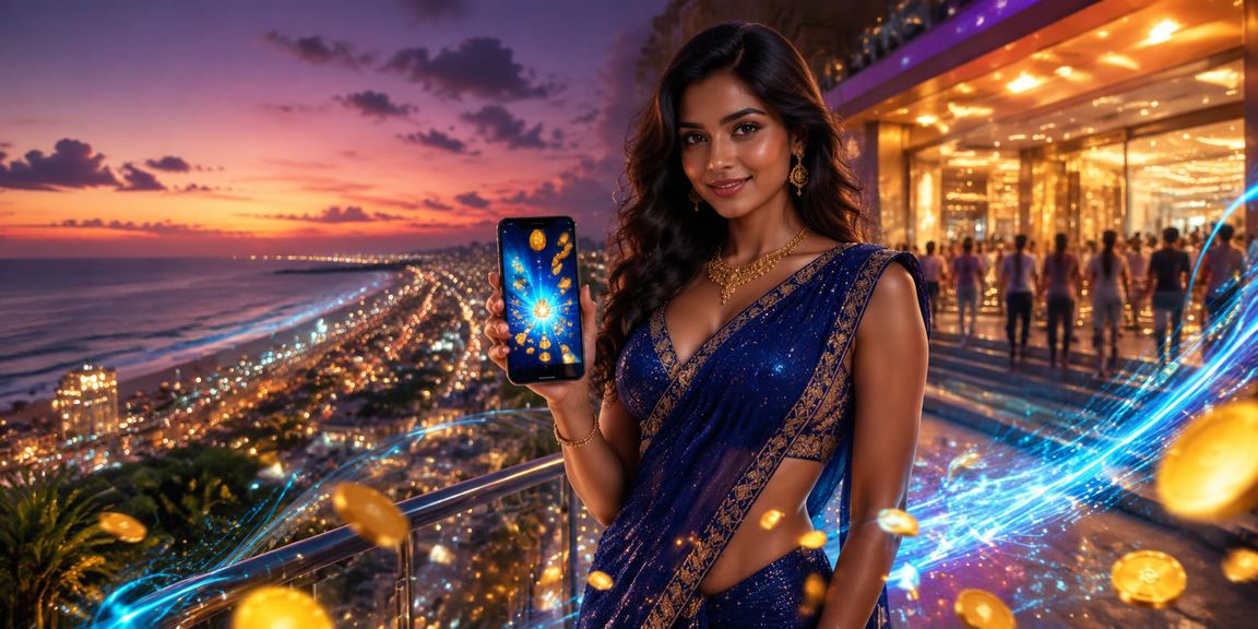 VIP member enjoying 863 casino app on mobile at Chennai Marina Beach